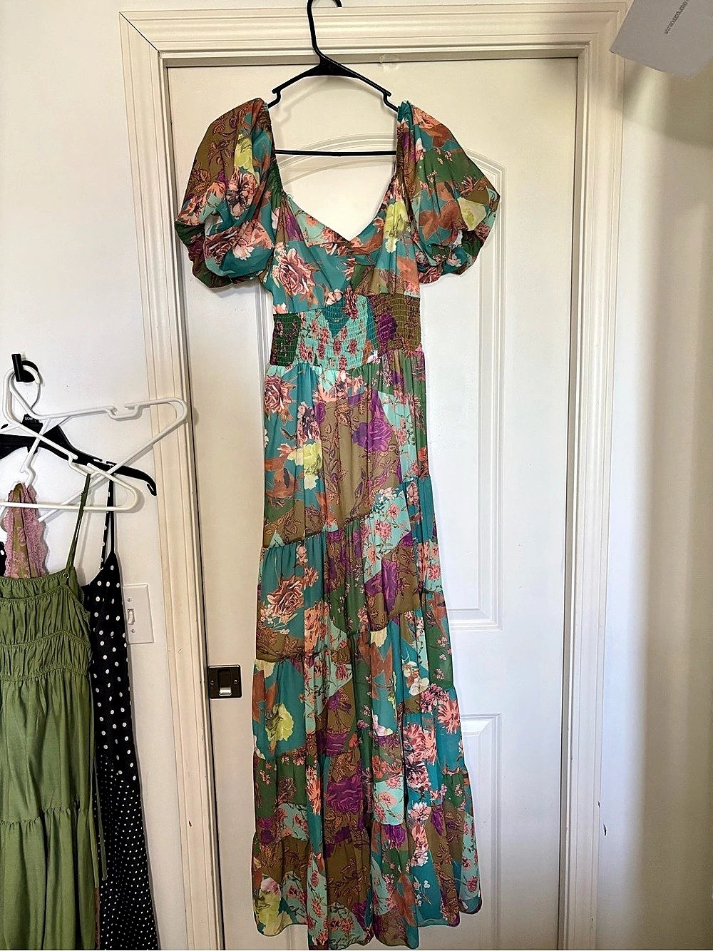 Free People Patch Things Up Maxi Floral Dress in Green & Pink
